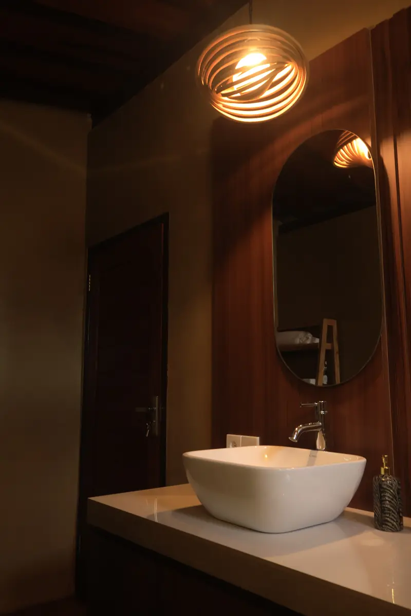 Warm bathroom vanity and mirror