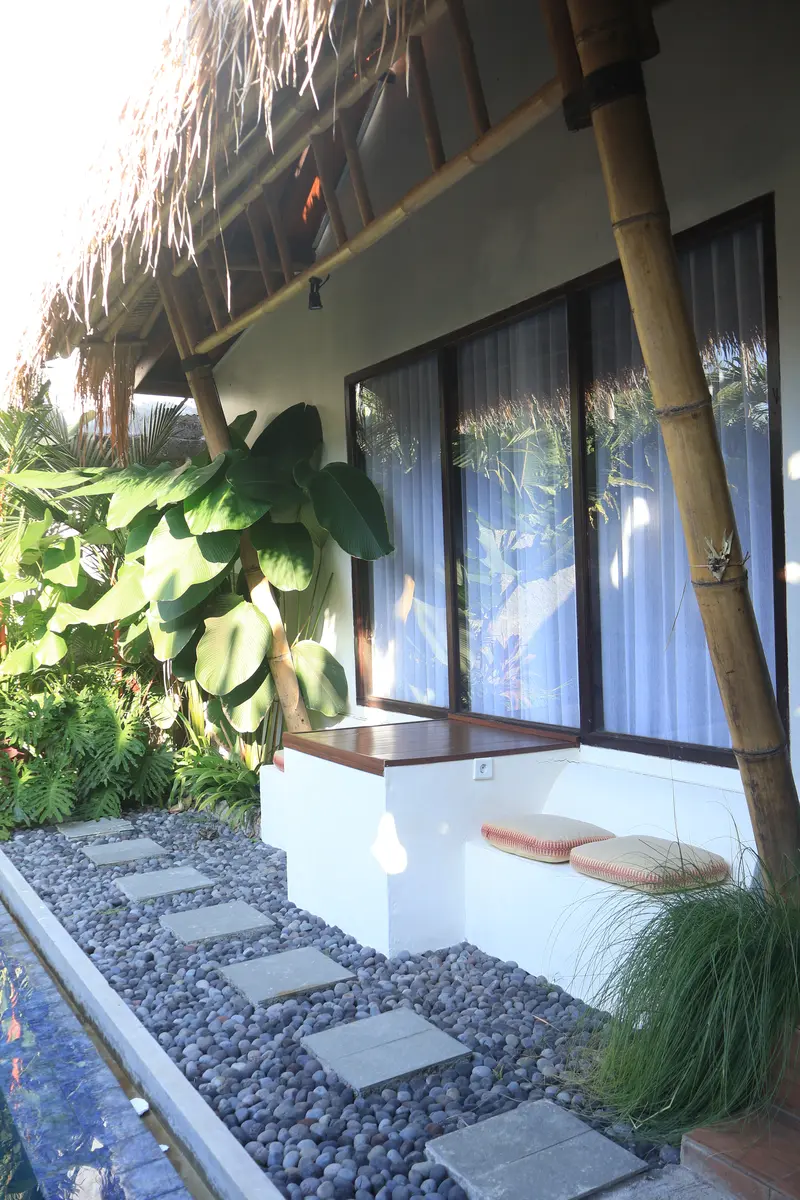 Natural thatched roof detail at the villa